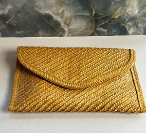 Vintage Unbranded Clutch Bag Woven Straw Natural Golden Color Made In Hong Kong
